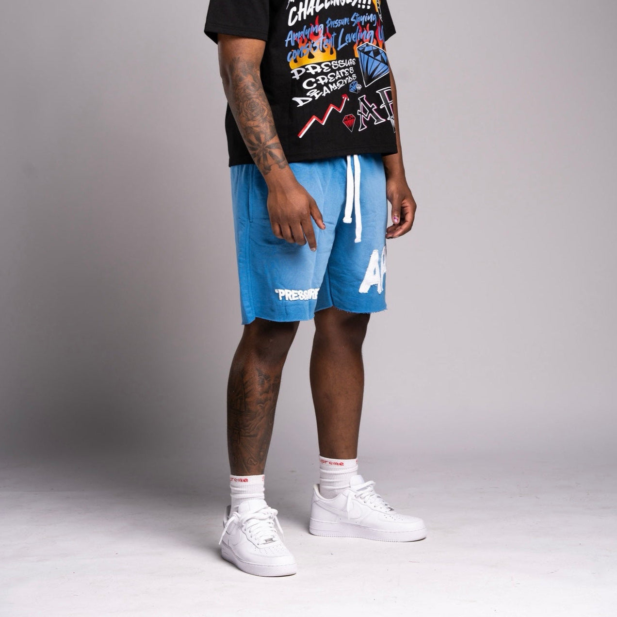 "PRESSURE" Shorts - Blue And White