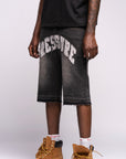 "Pressure" Denim Jorts- Black