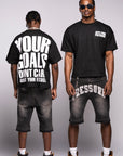 "Pressure" Denim Jorts- Black