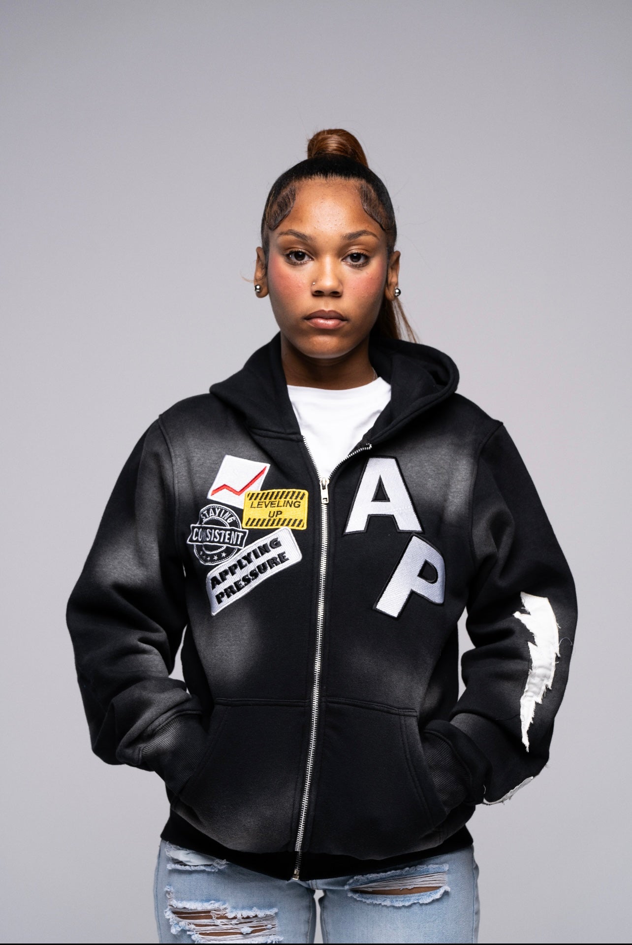 AP Zip Up - Black And White – The Applying Pressure Brand