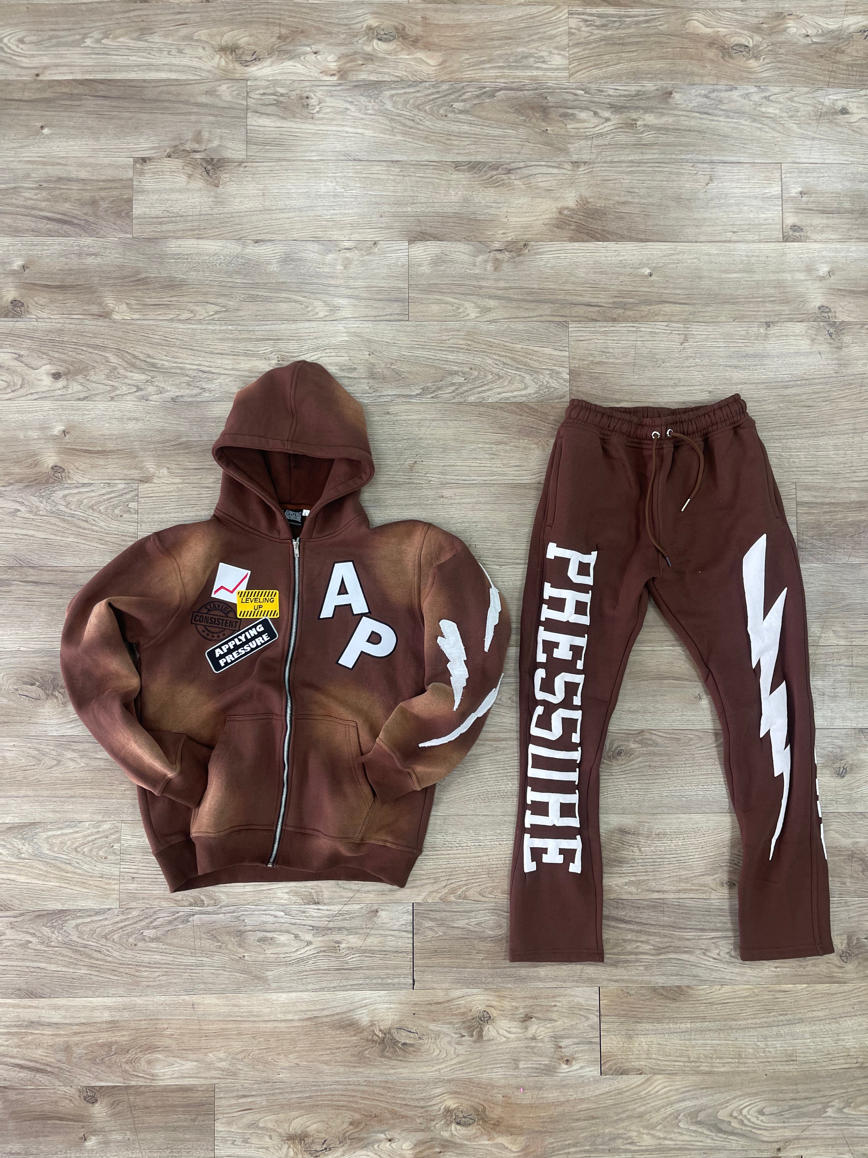 PRESSURE JOGGERS | BROWN AND WHITE PUFF